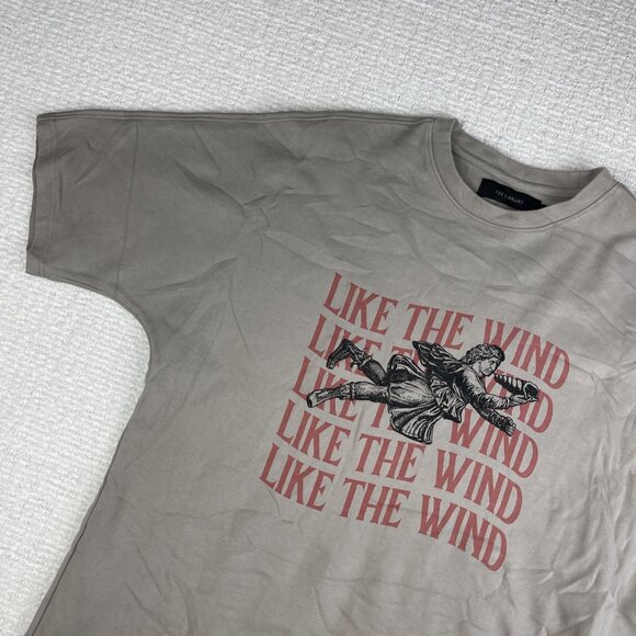 TEE LIBRARY Oversized T-Shirt Men M Made in Korea Grey ''Like The wind'' Graphic - Picture 3 of 15